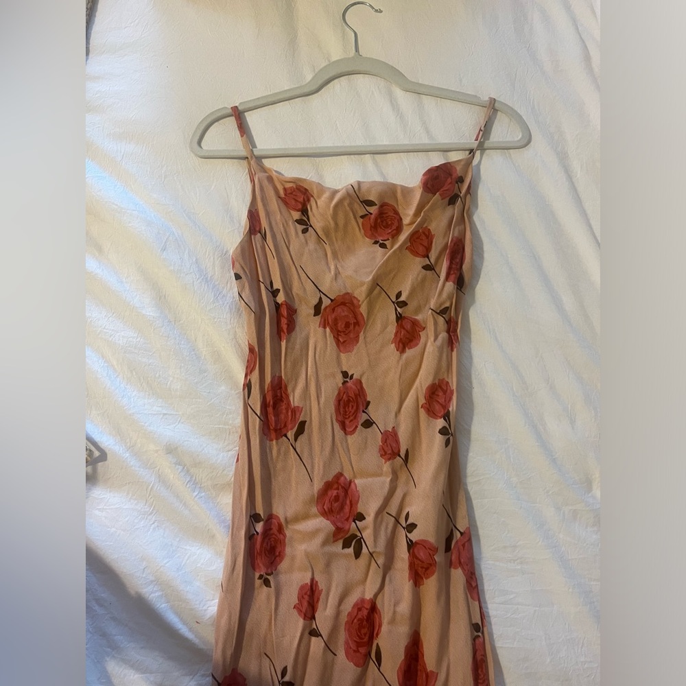Audrey 3+1 long floral dress w/ scooped neck, adjustable tie shoulder straps